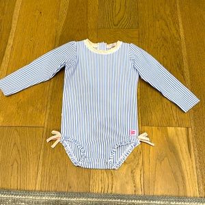 Ruffle Butts Blue and White Striped Kids Swim One Piece